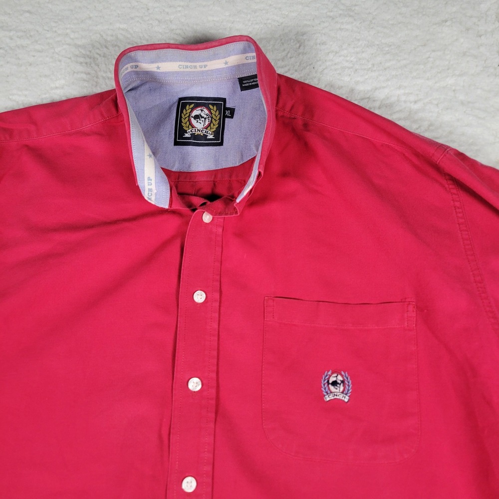 Cinch Button Down Shirt Mens XL Red Western Long Sleeve Cotton Embroidered Logo